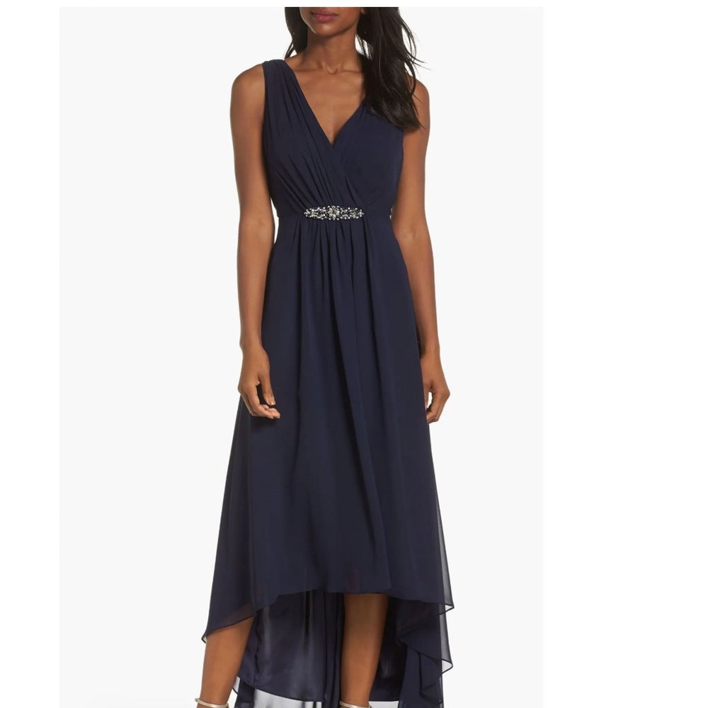 ELIZA J - Embellished High/Low Chiffon Dress